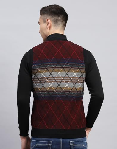 Monte Carlo Mens Self Design Maroon V Neck Sleeveless Sweater (1243215SL-2-44)