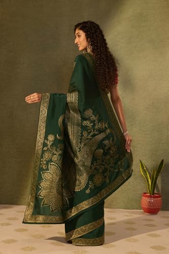 Taneira Dark Green Pure Viscose Woven Saree with Unstitched Blouse Piece (8909182563346 - Dark Green)