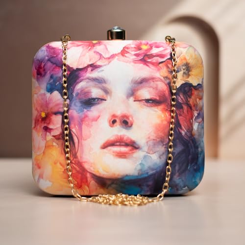 Artklim Multicoloured Women Portrait Printed Clutch