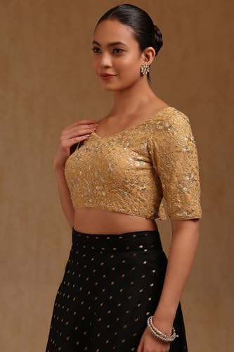 Soch Womens Gold Georgette Embroidered Padded Blouse with Zari