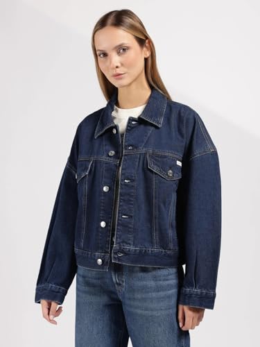 Relaxed Fit Cotton Spread Collar Denim Jacket