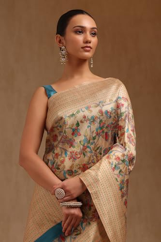 Soch Womens Beige Chanderi Kalamkari Saree With Thread Work