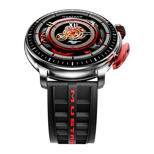 GOBOULT Mustang Racer Smart Watch 1.43'' AMOLED Display, Rotating Bezel, BT Calling, 150+Watchfaces, 500 Nits Brightness, AI Voice Assistant, SpO2 Monitoring, 120+ Sports Mode (Black Blaze)