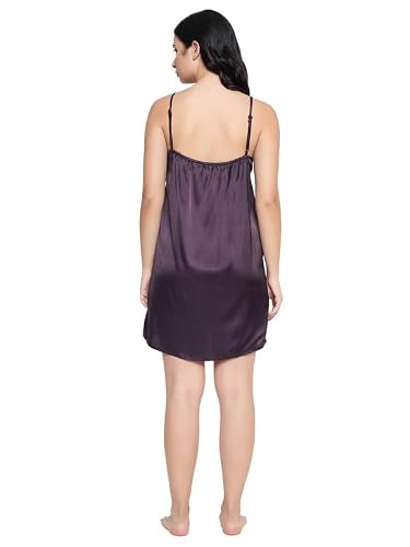 Clovia Women's Satin Printed Short Night Dress & Robe (NS6486P15_Purple_M)