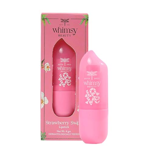 Whimsy Beauty Strawberry Swipe Lipstick for Kids and Pre-Teens | Creamy Lip Colour with Smooth Glide Finish | Long Lasting Moist Look | 4 to 16 Years | Organic, Natural, Chemical Free | 4 gms