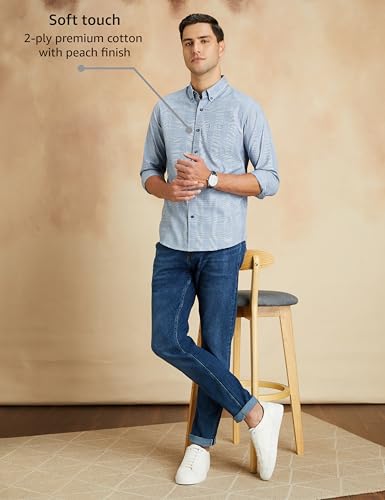 Symbol Premium Men's Stylish Checkered Buttondown Casual Shirt - Regular Fit | Plain | Full Sleeve | Cotton Semi Formal Wear (Available in Plus Size) (SP-M-S24-CS-105_Denim Blue_5XL)