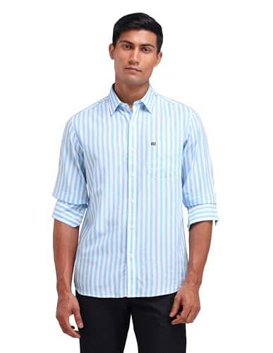 Arrow Sports Men's Striped Slim Fit Shirt (ASAEOSH1283_ME. Green