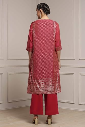 Biba Women Pink Cotton Blend Straight Printed Suit Set_46
