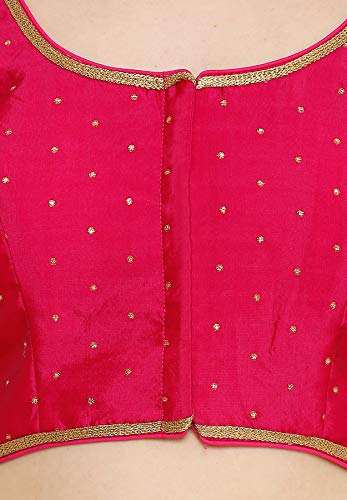 SALWAR STUDIO S Women's Pink Dupion Silk Readymade Padded Saree Blouse(SSB2125_Pink_36)