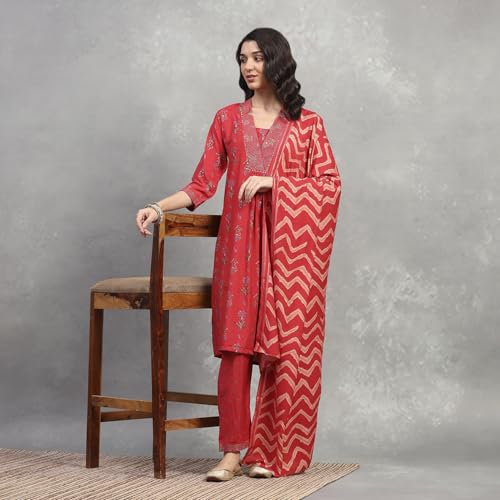 Rangriti Women Red Viscose Straight Kurta Set_46