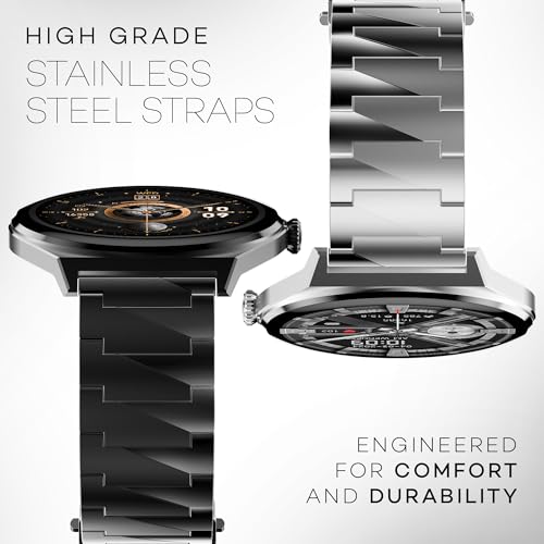 Pebble Royale Steel Luxury Metal Smartwatch | Ultra-Slim Stainless Steel Body, 1.43” Ultra AMOLED Display, Always-On Display, Bluetooth Calling, DIY Watch Faces (Black)