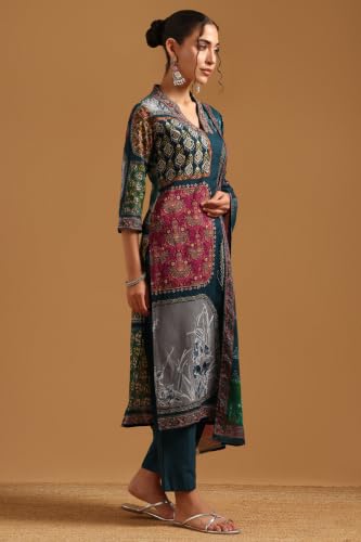 Soch Womens Blue Cotton Digital Printed Botanical Salwar Suit