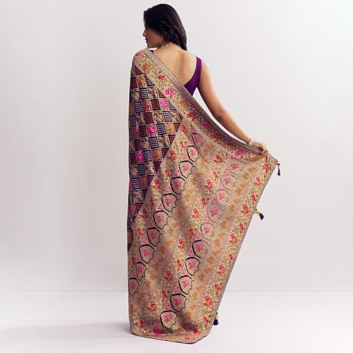 KALKI Fashion Purple Georgette Bandhani Saree With Animal Motifs And Gota Border Silk sarees for women Traditional Ethnic Wear Fashion Wear Wedding Collection Festive Saree