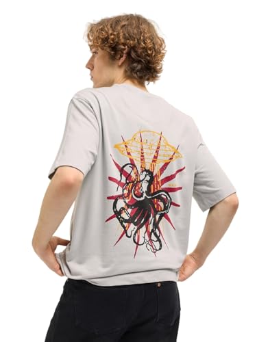 THE BEAR HOUSE Men's Grey Back Printed Oversized T-Shirt