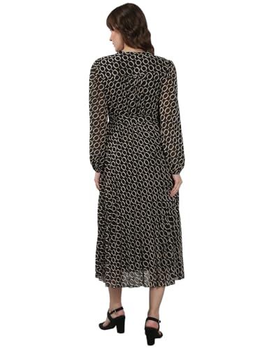 VERO MODA Women's Polyester Fit and Flare Black Dress