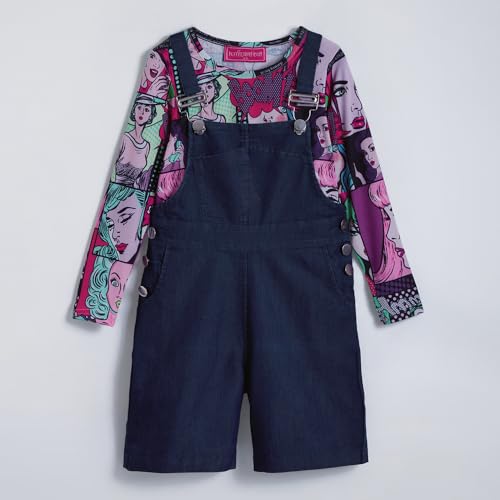 Hopscotch Girls Full Sleeves Pink 2-Pc Graphic Dungaree Set For Age (7-8 Years)