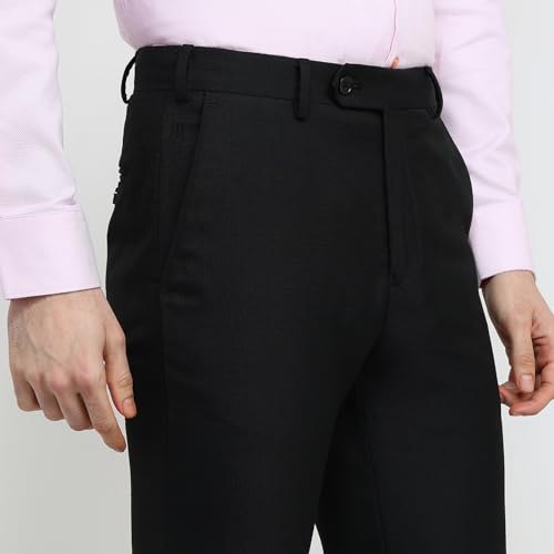 Raymond Men Contemporary Fit Solid Pattern Polyester Blend Flat Front Formal Trouser Black