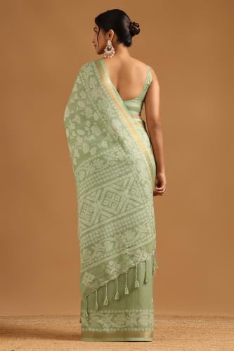 Soch Womens Light Green Art Silk Botanical Saree