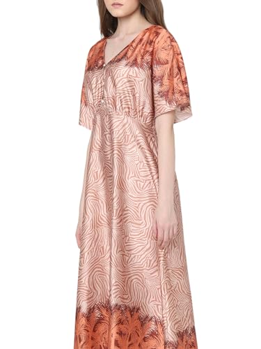 VERO MODA Women Abstract Print Orange Polyester Midi Length Fit and Flare Dress