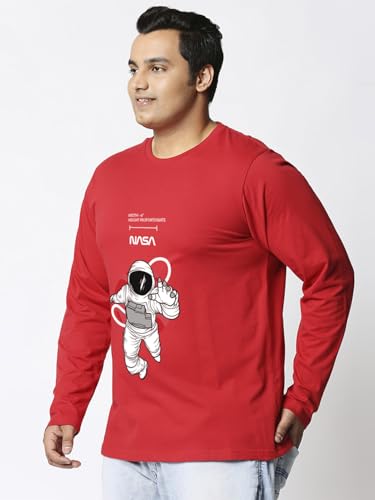 Bewakoof Official NASA Merchandise NASA Men's Graphic Print Regular Fit Full Sleeve Round Neck Cotton Plus Size T-Shirt_694255_Red_4XL