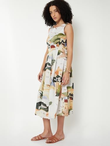 Max Kalki X Max Women Printed Midi Dress (White_XL)