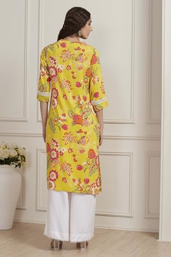 Biba Women Yellow Floral Printed Straight Kurta_46