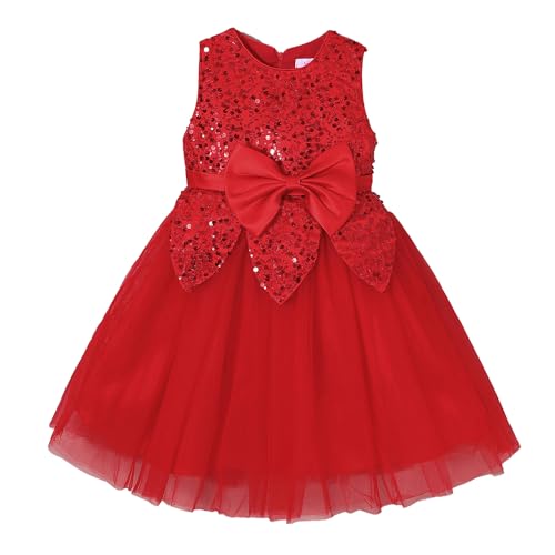 Hopscotch Girls Sleeveless Red Sequin Embellished Bow Dress for Age (6-8 Years)