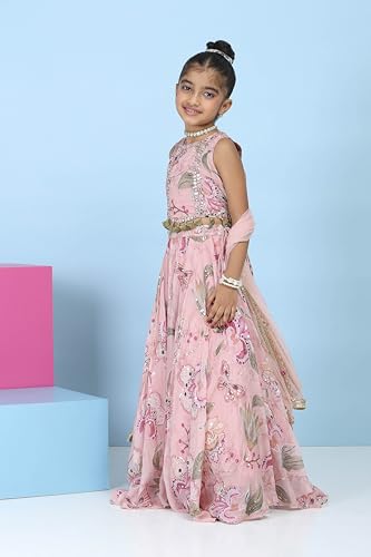Biba Girls Pink Viscose Organza Printed Regular Lehenga Set_14-15Y