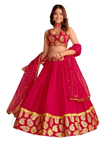 Zeel Clothing Women's Sequins Embroidered Georgette New Semi stitched Lehenga Choli With Dupatta (5062-Pink-Wedding-Designer-New; Free Size)