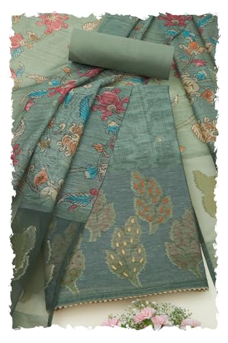 Soch Womens Green Art Silk Woven Design Unstitch Dress Material With Sequins