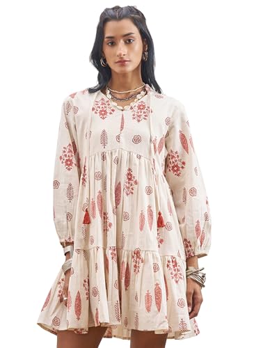 Vishudh Women Mandarin Collar Regular Fit Full Sleeve Dress VVa1000206 White XL