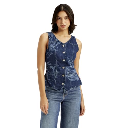 Levi's Women's Printed Blue V Neck Waistcoat