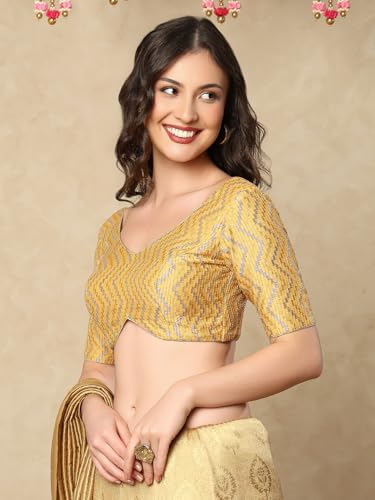 S SALWAR STUDIO Golden Georgette V Neck Readymade Blouse