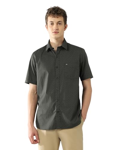 Arrow Sports Men's Geometric Regular Fit Shirt (ASAJSH1738_Olive