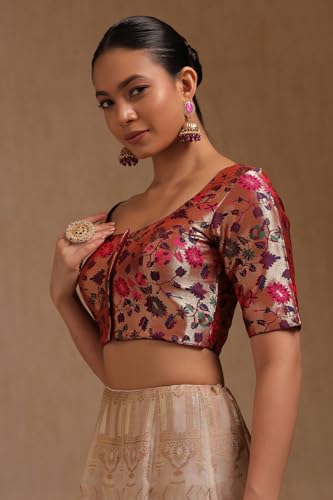Soch Womens Wine Tussar Floral Print Padded Blouse