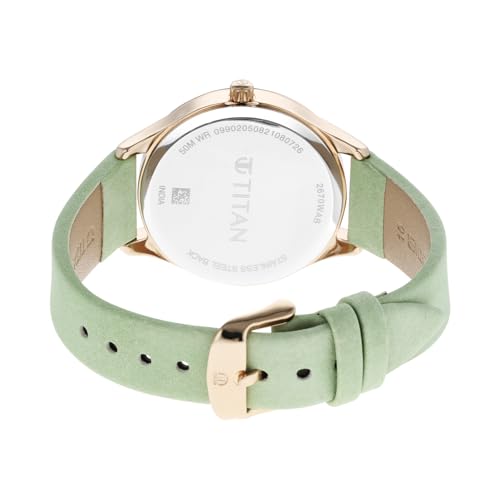 Titan Classique 3 Hnads +Date MOP Round Dial Rose A1Leather Strap Women's Watch - 2670WL04