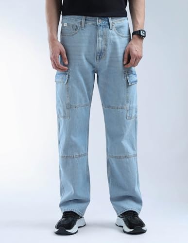 Blue Mens Cobain Loose Fit Cargo Jeans