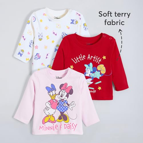 Hopscotch Girls Full Sleeves Multi 3-Pack Minnie Mouse Cotton T-shirts For Ages (3-6 Months)