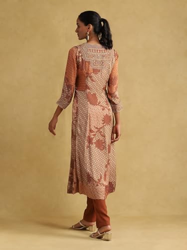 Ritu Kumar Rust Micro Print Embroidered Kurta With Palazzo And Dupatta