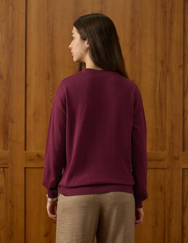 U.S. POLO ASSN. Women Relaxed Fit Drop Shoulder Sweatshirt (UWAW25SWE208_Maroon_M)