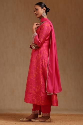Soch Womens Fuchsia Dola Silk Embroidered Suit Set With Sequins