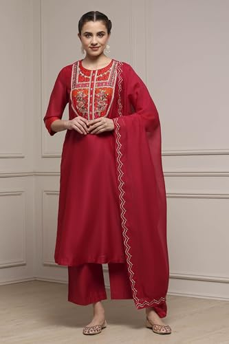 Biba Women's Chanderi Silk Kurta Set (SKDDBRI30805AW25PNK_Pink