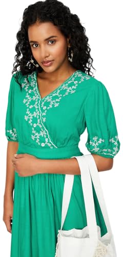 max Women's Rayon A-Line Midi Dress (Green)