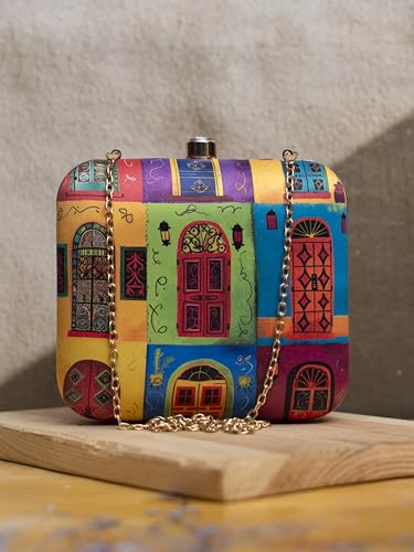 Artklim Multicoloured Doors Printed Clutch