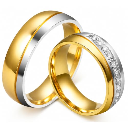 Via Mazzini 316L Stainless Steel Love Promise Crystal Couple Rings for Men an.
