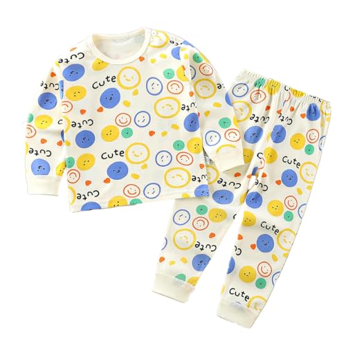 Bold N Elegant Full Sleeve Cotton Fun Cute Cartoon Print Colorful Tshirt & Pajama PJ Sleepwear Casual Clothing Set for Infant Toddler Baby Boy Girl Kids (1-2 Years, Off-White)