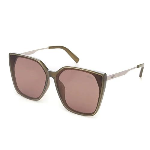 Vibe lens by HASHTAG EYEWEAR Women's Transparent Green Cateye Sunglasses Large Full Rim Polarized Brown Polycarbonate Lenses Stylish Fashion Eyewear with TR Frame for Outdoor Driving Casual Wear