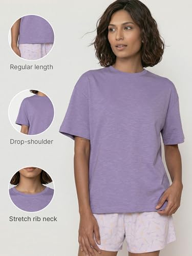 Enamor Oversized Drop Shoulder T-Shirt, 100% Cotton Slub, Oversized Fit - E312 Purple Haze