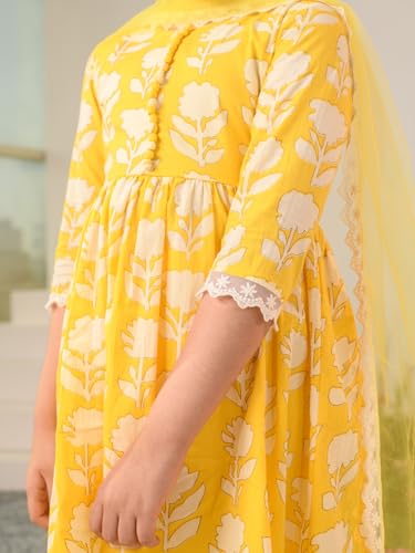 Pspeaches Girls Cotton Printed Kurta & Palazzo (KS-YELLOWOFFWHITE-8-10Y_Yellow