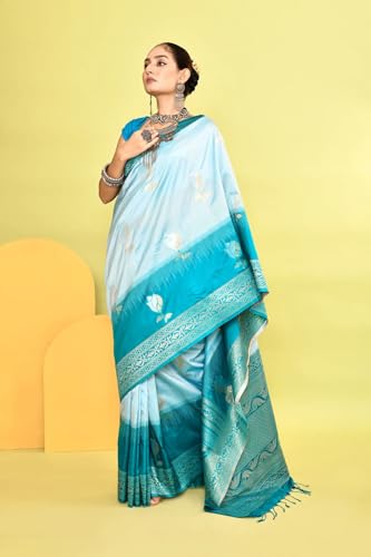 SWORNOF Women's Kanjivaram Soft Silk Banarasi Sarees With Unstiched Blouse Piece (SKY)